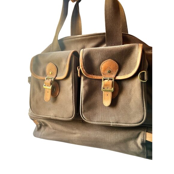 Cabelas Brown Canvas & Leather Travel Bag With Dual Pockets Collapsible bottom - Picture 15 of 16